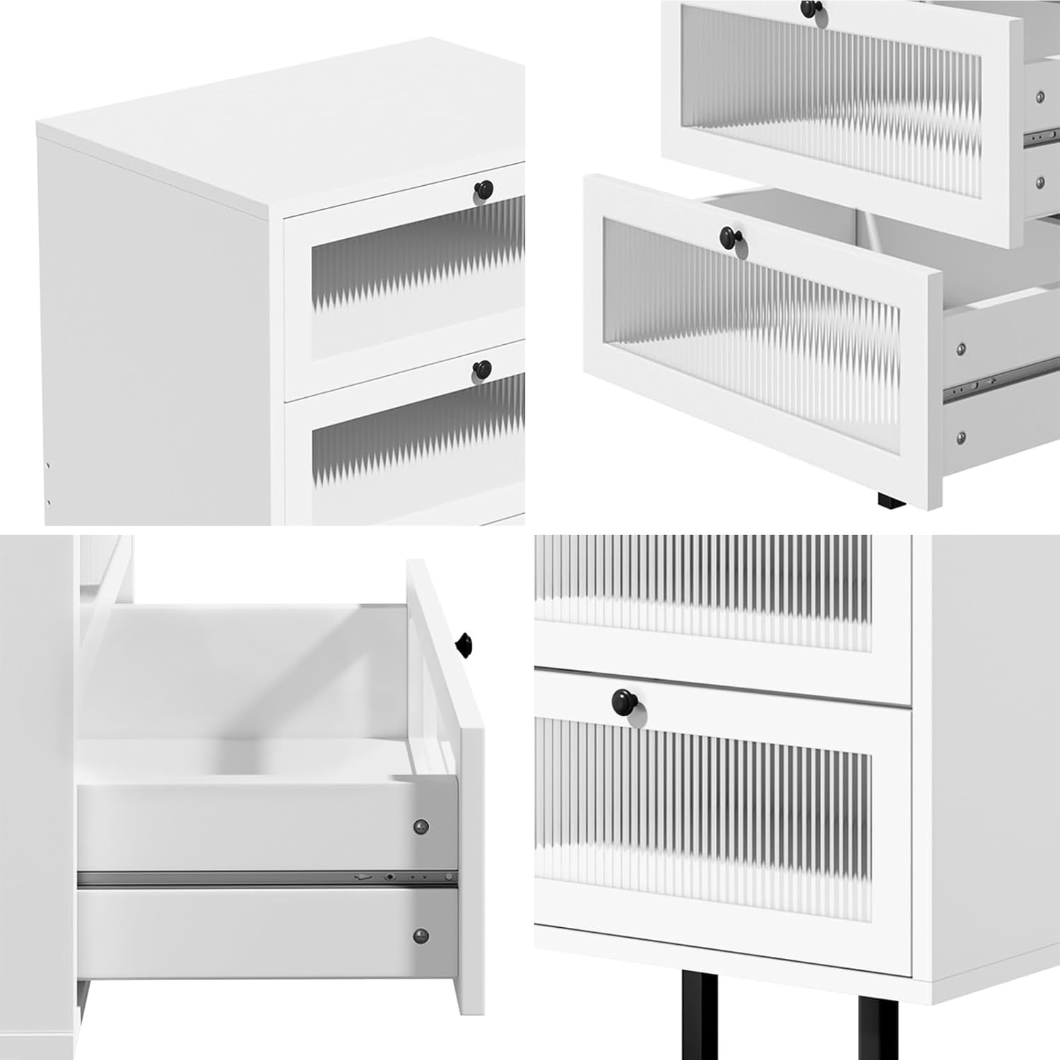 Oikiture Chest of Drawers Tempered-Glass Doors Display Cabinet with 4 Drawers - Black image number 7