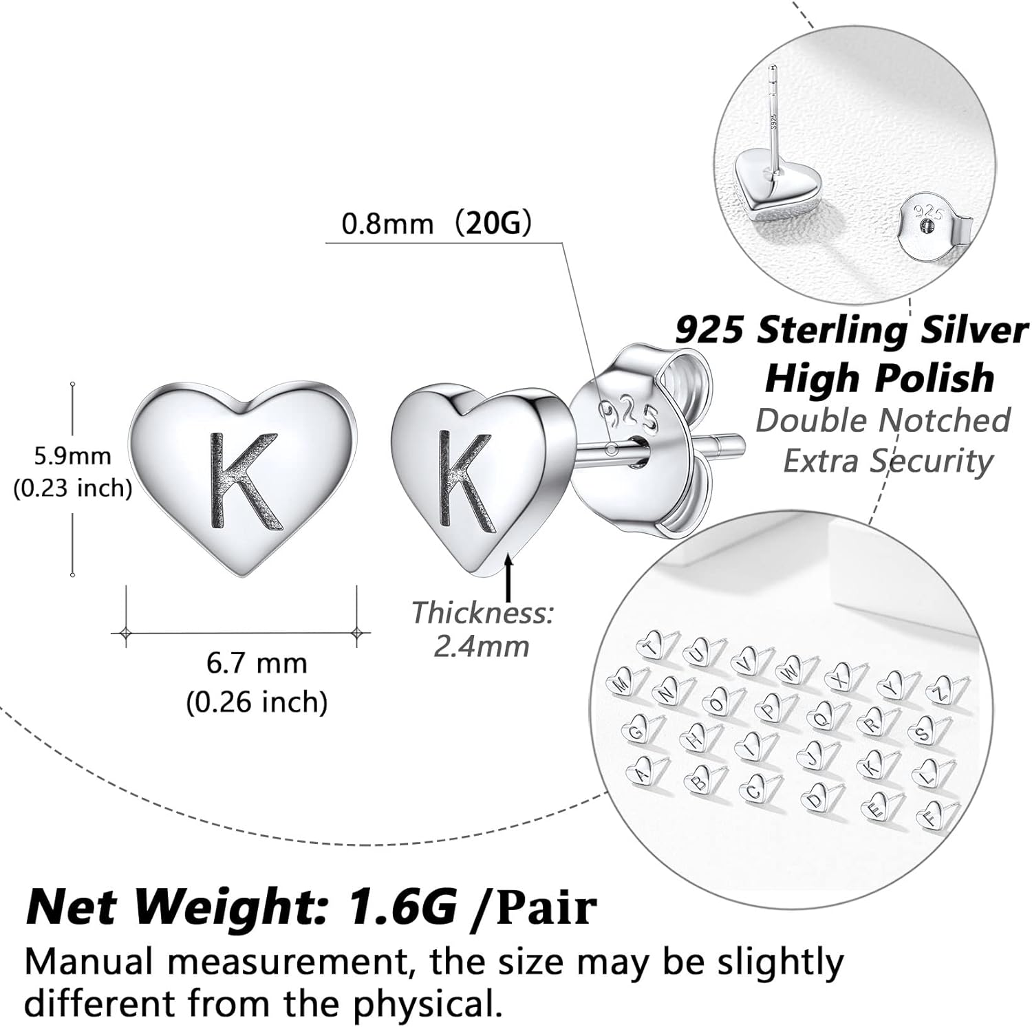Silvora 925 Sterling Silver Heart Initials Earring for Women Stud Letter Earring for Girls Love Jewelry Birthday Gift image number 4