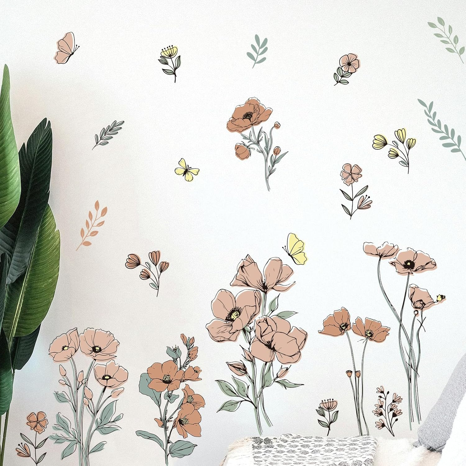 2Pcs Flower Wallpaper, Bohemian Flower Stickers Floral Wallpaper Peel and Stick Retro Flower Wall Stickers Colorful Aesthetic Wall Stickers for Nursery Gift Decoration Room Home (Big Flower) image number 5