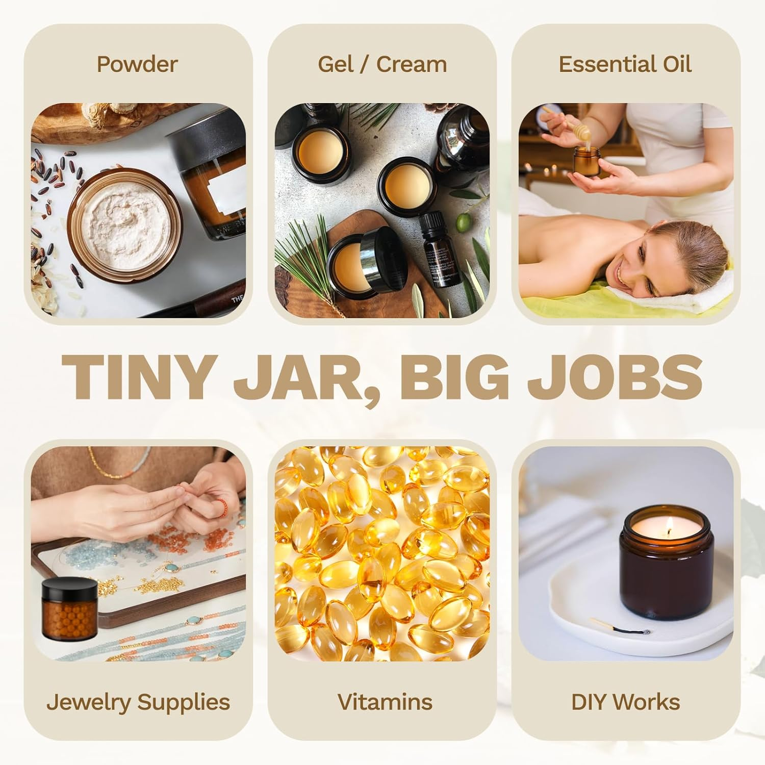 Bumobum 2 Oz Small Glass Jars with Lids, 24 Pack Amber Glass Cosmetic Jars with Inner Liners, 60Ml round Empty Sample Containers for Cream, Salve, Powders and Ointments Storage image number 1