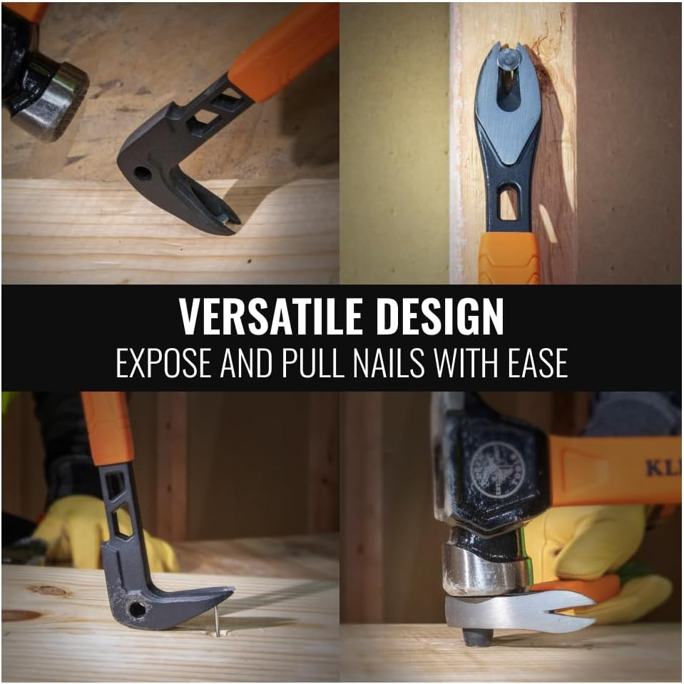 Klein Tools 66091 Integrated Dimple Nail Extractor Heavy Duty Carbon Steel Bar for Cats 8" image number 6