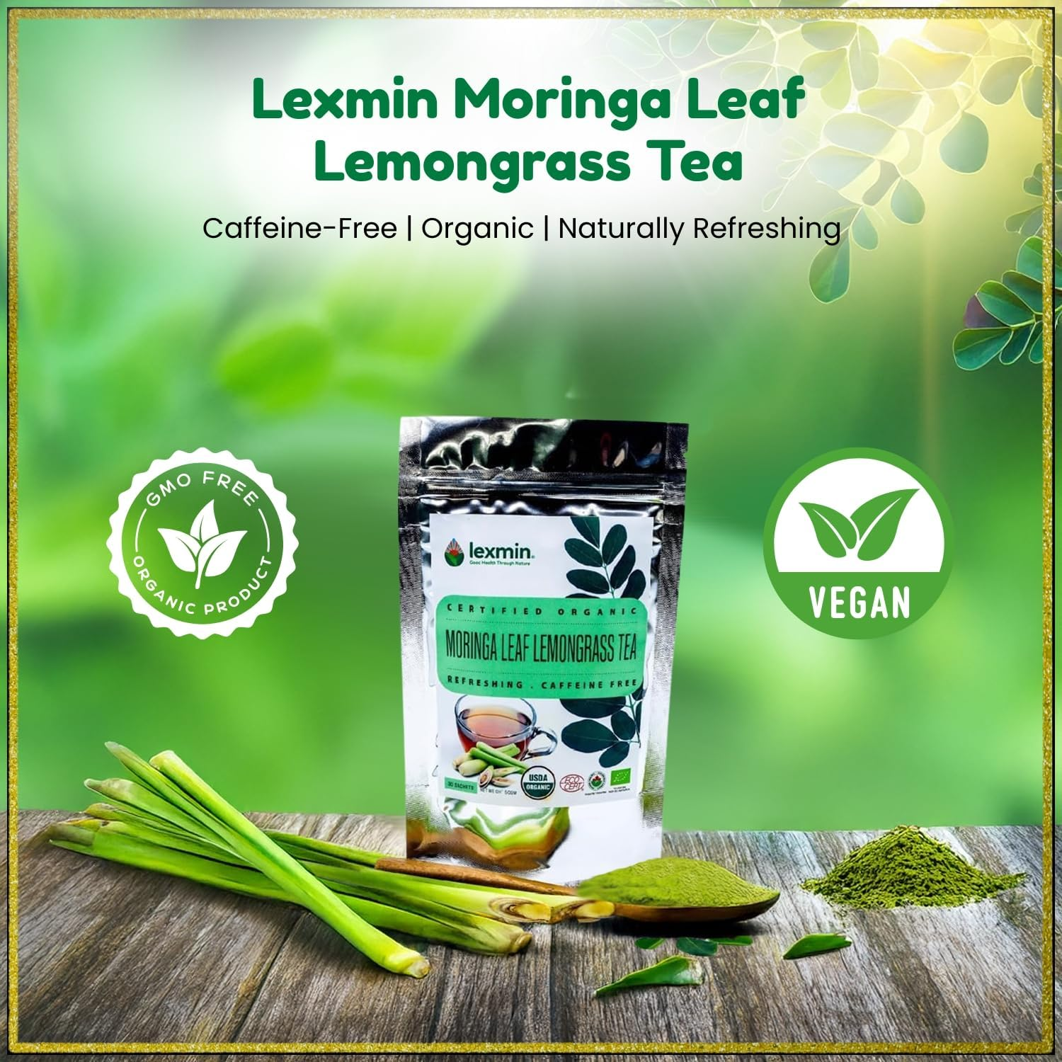Moringa Leaf Lemongrass Tea, Herbal Infusion with Natural Antioxidants and Essential Nutrients, Plant-Based, Caffeine-Free, Vegan-Friendly, 30 Herbal Tea Bags image number 4