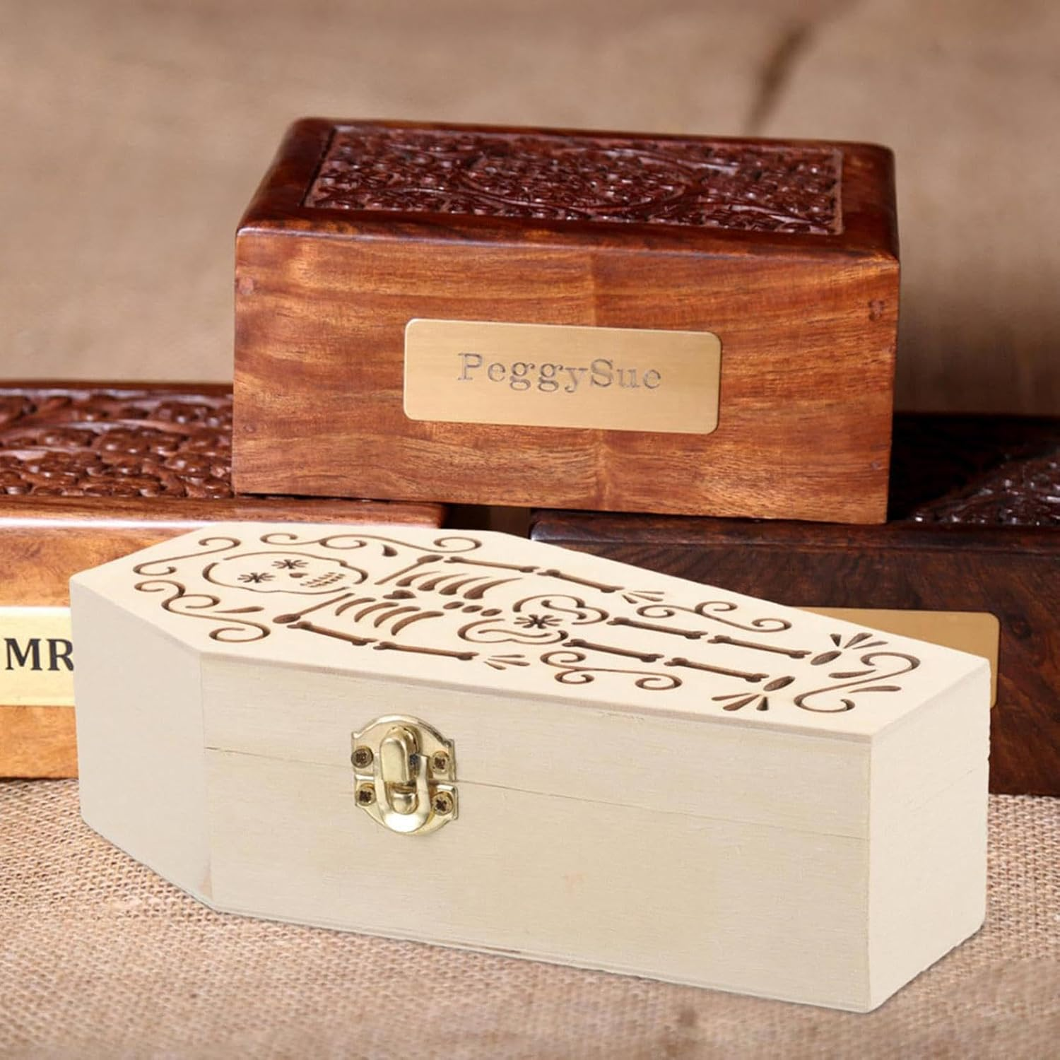 Wooden Dog Urns for Ashes | Engraved Dog Memorial Urn - Coffin Shape Storage Case, Commemorative Pet Burial Accessories for Farewell Ceremony image number 2