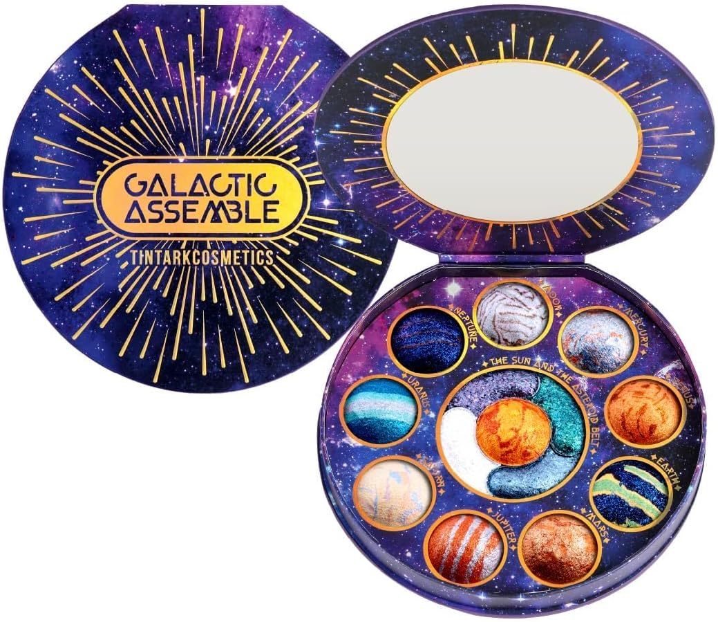 JINYAWA Galactic Assemble Eyeshadow Palette 14 Colors Glitter Shimmer Metallic Eye Shadow Pallet Brown Blue Galaxy Eye Makeup Palettes Create Space-Like Eyes Make up Vegan & Talc Free image number 5