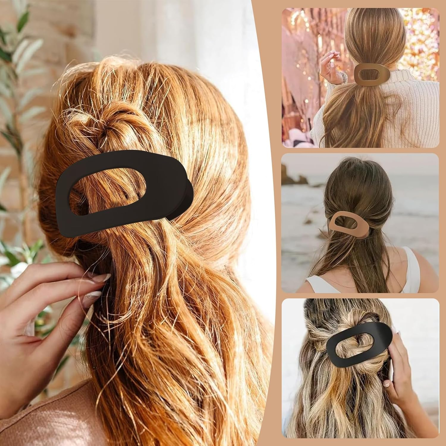 4 PCS Flat Hair Clips, Strong Hold Lay down Women Hair Claw Clamps, Barrettes Alligator Clip, Matte Hair Claw Clips for Thick Thin Hair, Comfortable Curved Flat Clips for Lying Driving (01) image number 6