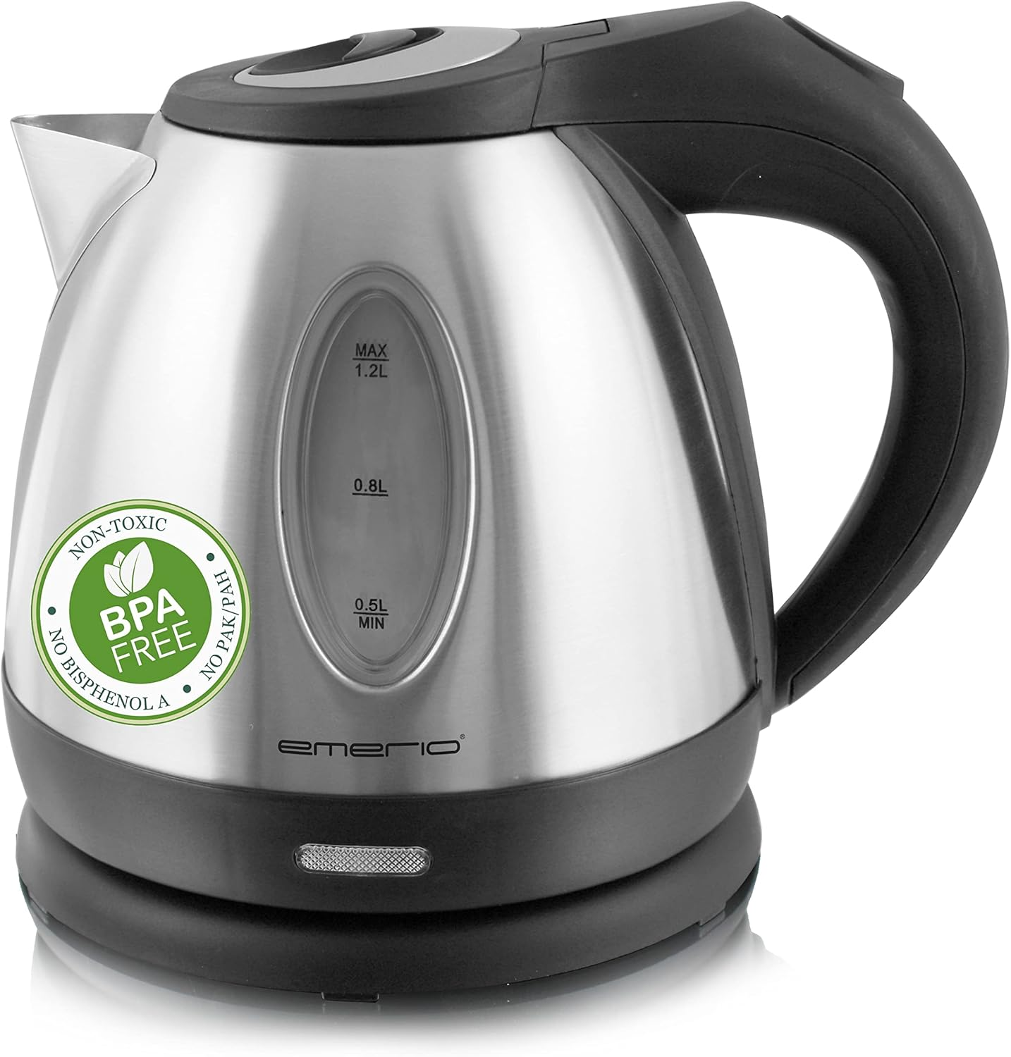 Emerio WK-108079 Stainless Steel Kettle, 1.2 Litres, 1500 Watt, 360&deg; Base Wired, Wireless Kettle, Bpa-Free, Covered Heating Element, Auto-Off, Ideal for Home, Camping or Office image number 2