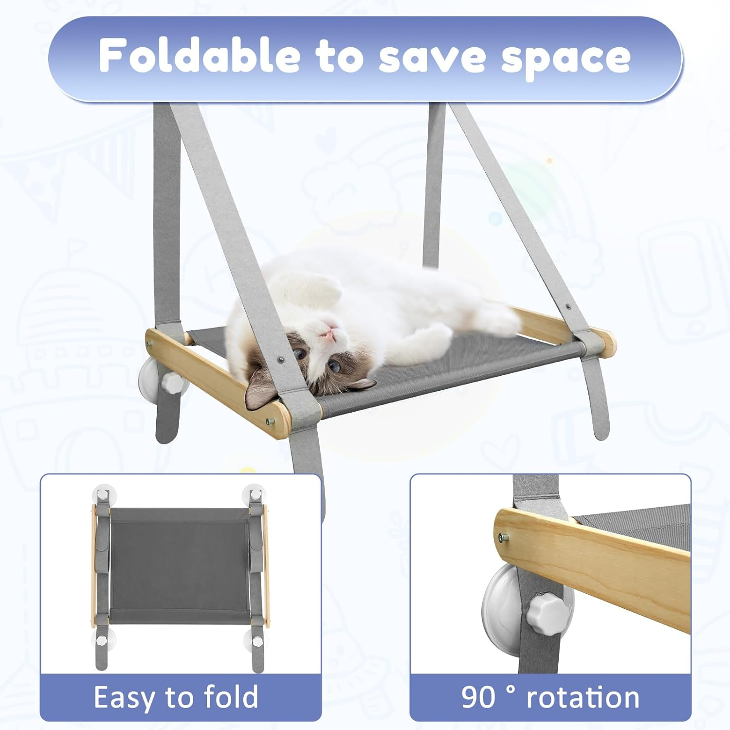 Cat Windows Perch, Robust Cat Windows Hammock with 4 Strong Suction Cups, Easy to Install Cat Windows Seat, Cat Window Bed, Safe Hanging Window Shelf Perch for Small Medium Indoor Cats image number 5