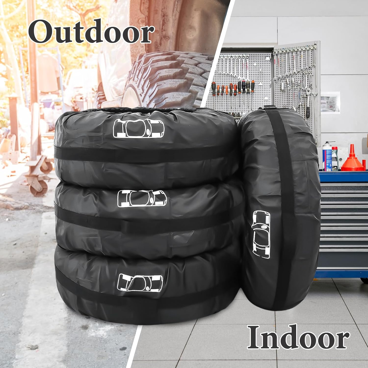 Set of 4 Tyre Bags 19-23 Inch Waterproof Tyre Bag, Tyre Protective Cover, Washable Tyre Bag, Tyre Cover, Tyre Cover, Spare Wheel Cover for Clean Transport and Storage image number 1