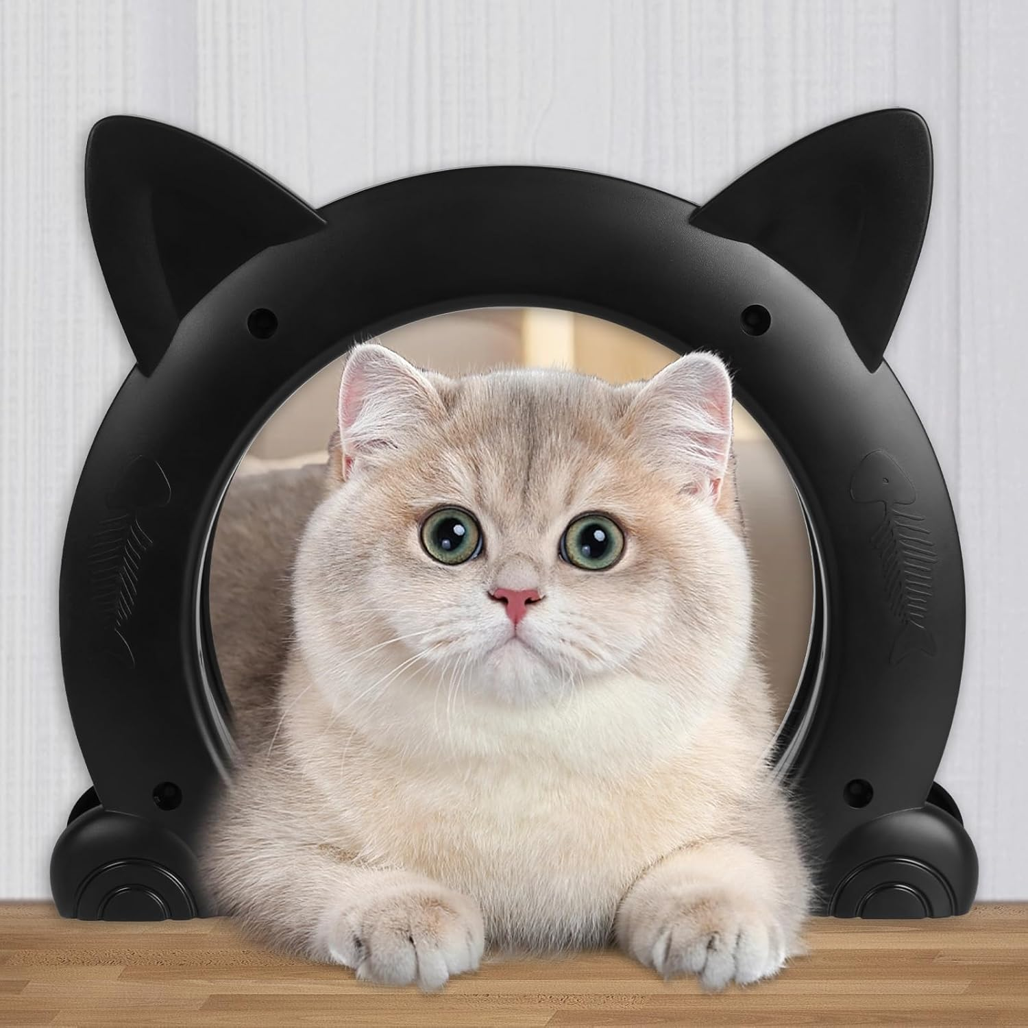 Cat Door Interior Door for Kitties, Pet Door for Hollow Door, Kitty Door, Indoor, Secured Installation in Minutes, No-Flap（Black）