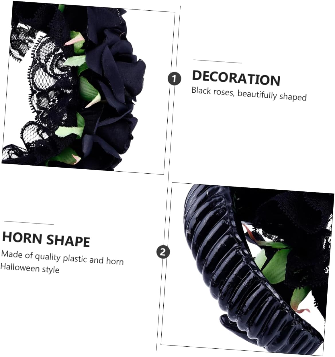 FRCOLOR Black Rose Headband Halloween Hair Band Simulation Horns Gothic Headband Hair Accessories for Vampire Demon Costume Party image number 1