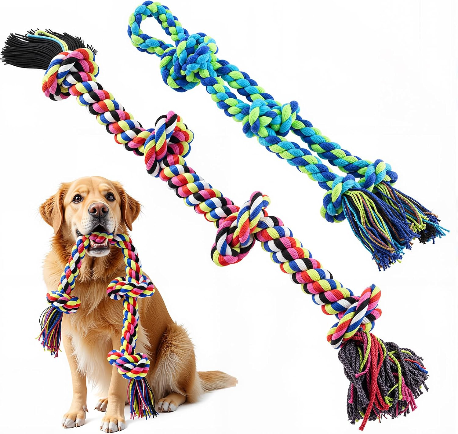 DOLAMOTY Dog Rope Toy for Aggressive Chewers, 2 Pack Heavy Duty Dog Rope Toys for Large, Medium Dogs, Tough Twisted Rope Indestructible Teeth Cleaning Tug of War Toy, Puppy Chewing Rope Toy image number 4