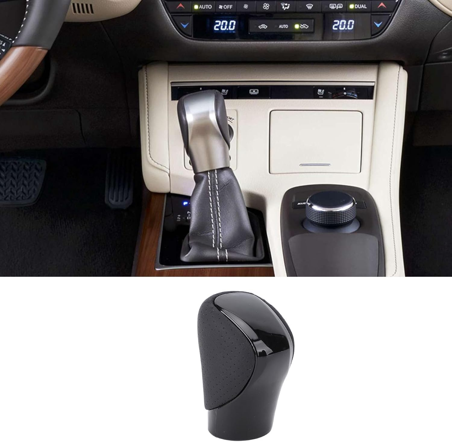 Gear Shift Knob, 33504 48110 E0 anti Slip Shifter Knob, Ergonomic Car Automatic Gear Stick Shift Knob Replacement for ES350 GS300 GS350 IS250 IS300 IS500, Easy (Silver) (Black) image number 2