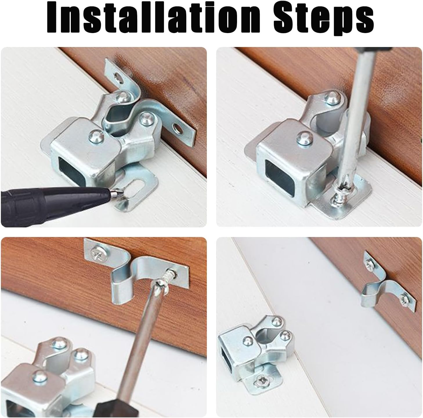 4 PCS Cabinet Latch Double Roller Catch Hardware for Cupboard Closet Kitchen Cabinet Door Latches and Catches,Closure Hardware for Cupboard and Closet Door Closing image number 3