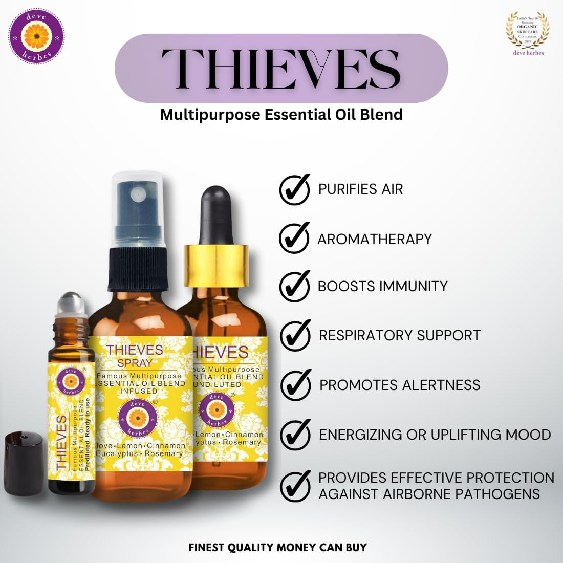 Deve Herbes Thieves Multipurpose Essential Oil Blend Infused Spray for Aromatherapy and Topical Skin Application for Kids and Adults 30Ml (1 Oz) image number 2