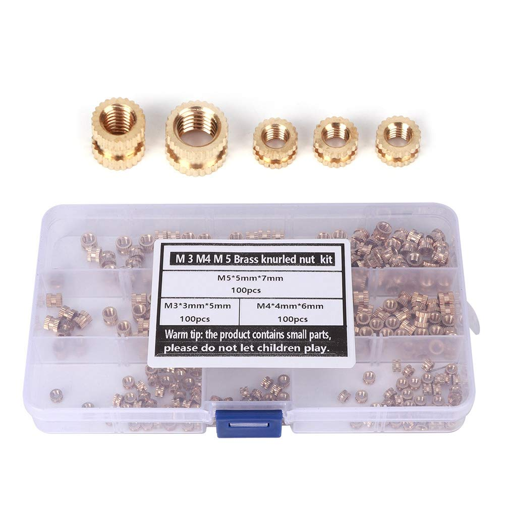 QANYEGN 300Pcs Brass Insert Nut Set, M3 M4 M5 Hot Melt Copper Nuts, Knurled Brass Nut Set for Injection Moulding, Hardware Springs, Etc image number 6