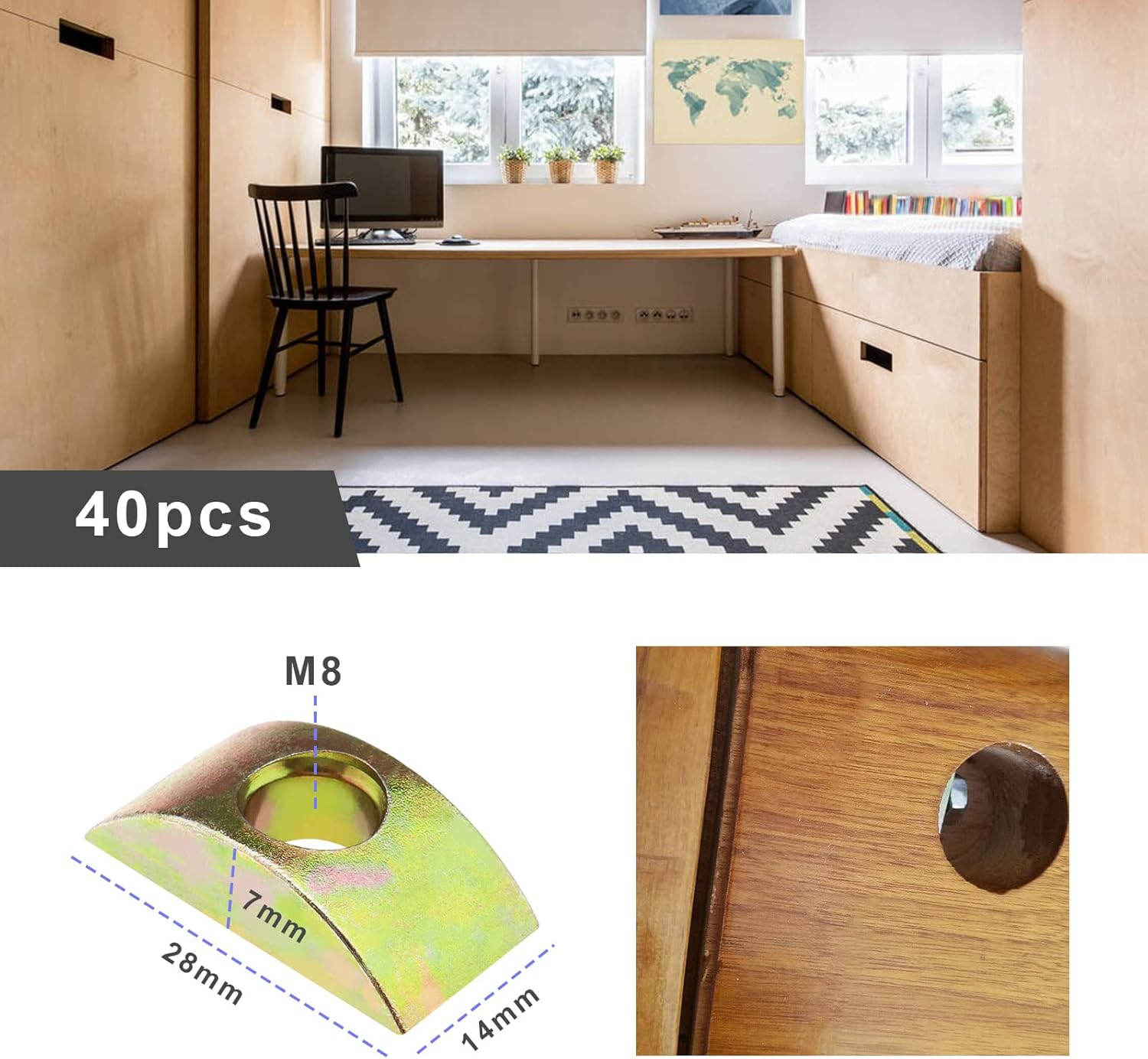 Emsea 40PCS Half Moon Nuts Furniture Connector Nuts Spacer Washer for Connect Furniture Bed Frame Wardrobe Cabinet Table Bunk Bed 8Mm Hole Diameter image number 4