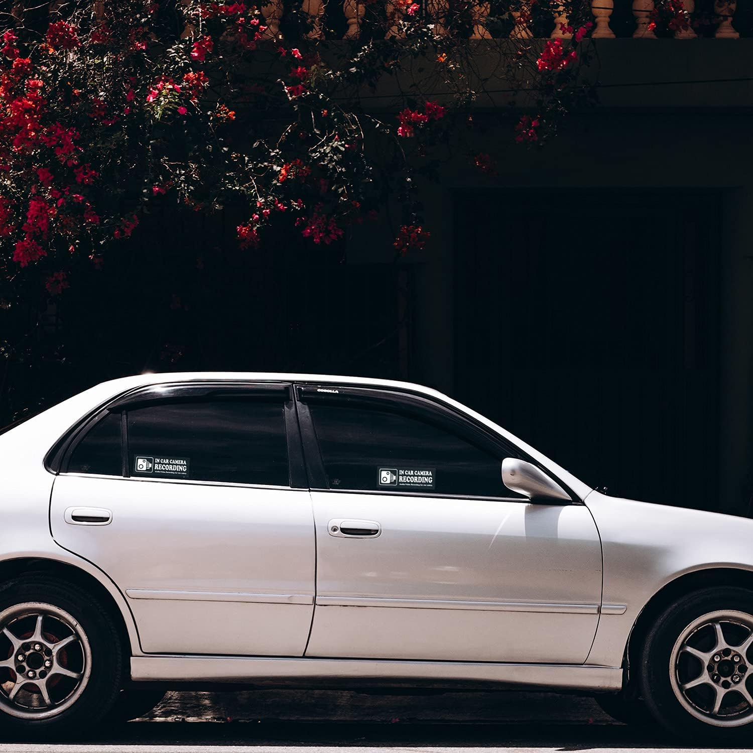 None Brand 4 Pcs Waterproof Vinyl Camera Recording Window Stickers, White 2 X 6 Inch, for Rideshare, Van, Truck, Taxi, Maxi Cab, Bus, Coach Drivers