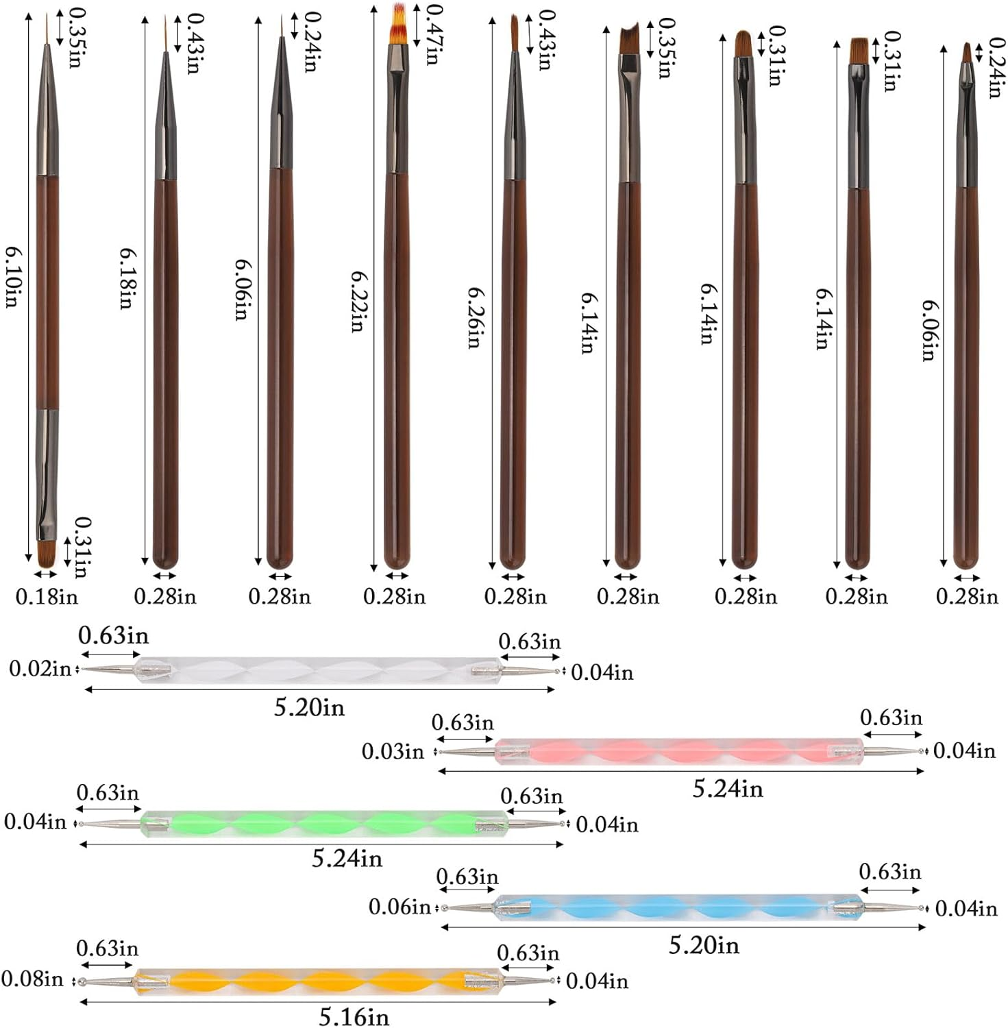 BTYMS 14Pc Professional Nail Art Brushes Set with Double-Ended Dotting Tool Pens,Nail Art Design Drawing Tools Gel Polish Manicure for Home DIY & Salon Use