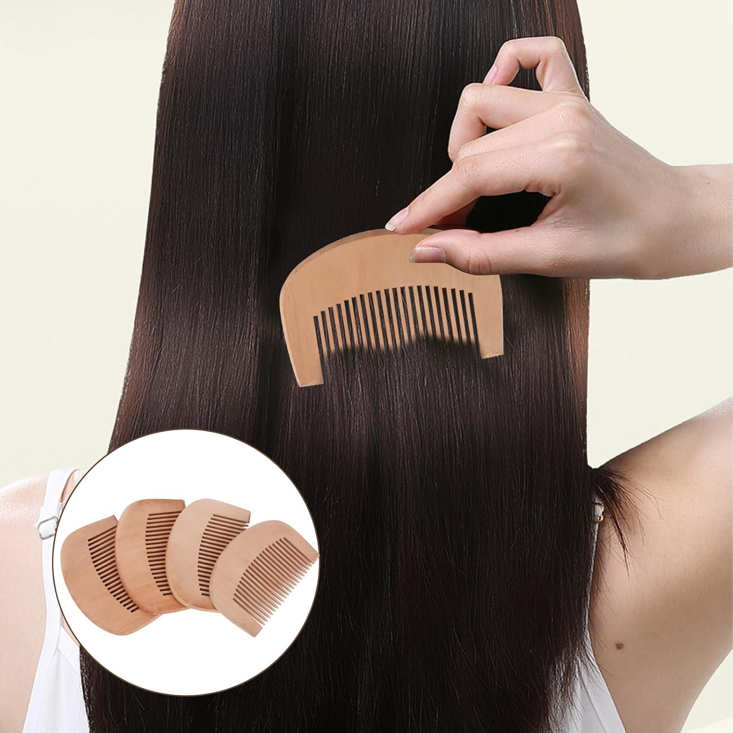 4 Pcs Peach Wood Wooden Comb - Smooth Detangling, Styling & Anti-Static Hair Care, Ideal for Daily Grooming, Makeup & Hair Styling, Close-Toothed Combs for Men & Women, Natural & Eco-Friendly image number 6