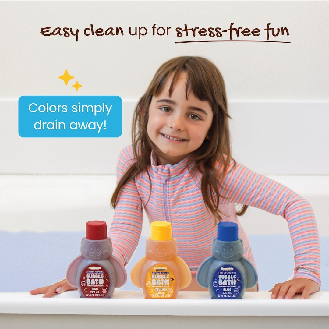 Honeysticks Kids Bubble Bath 3 Pk (Blue, Red, Yellow) - Changes Water Colour, Mix for More Colours - Super Foaming Bath Bubbles, Plant Based, Non Irritating, Safe for Toddlers 1-3, Kids 4-8, Bath Toys image number 5