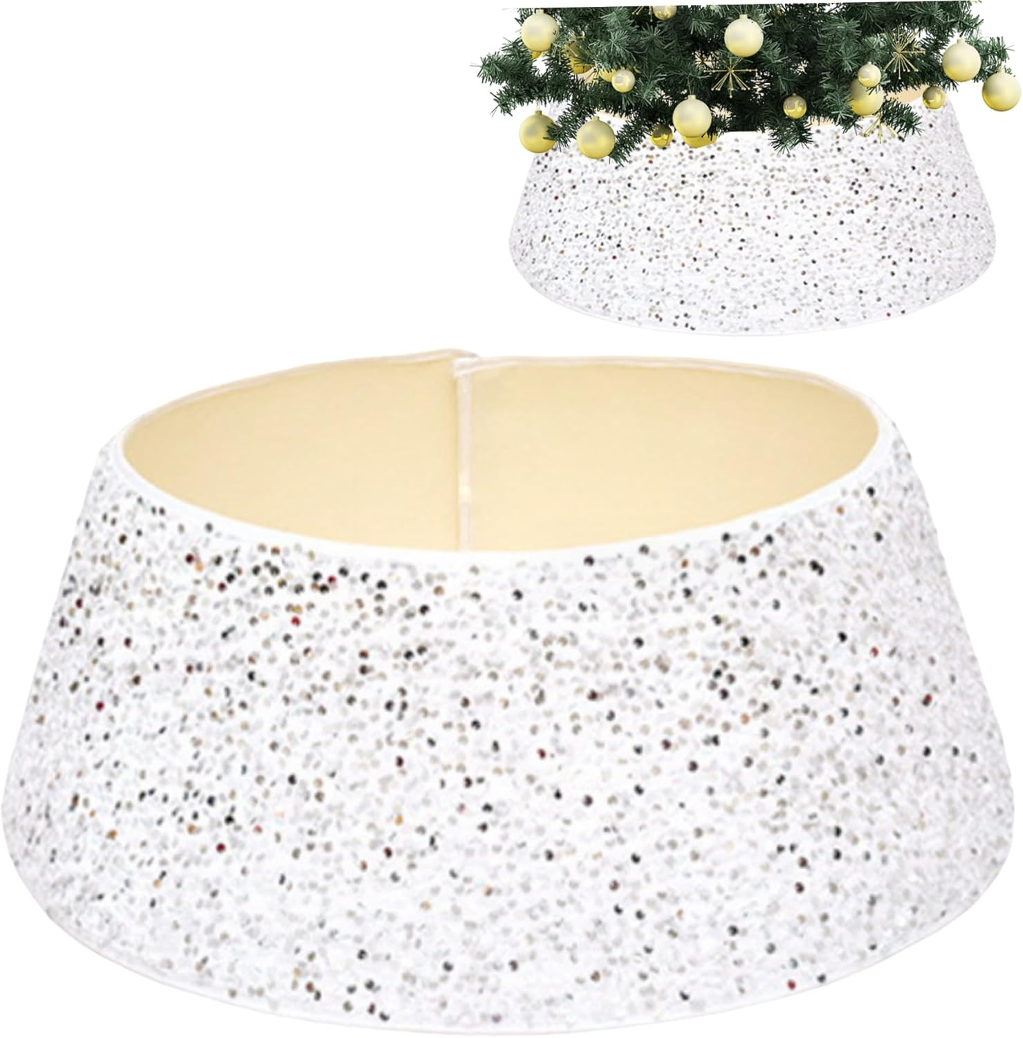 Christmas Tree Collar 28 Inch/70Cm Glitter Tree Collar Shiny Sequins Xmas Tree Skirt Ring Basket Cover Holiday Home Party Christmas Tree Decor Silver image number 2