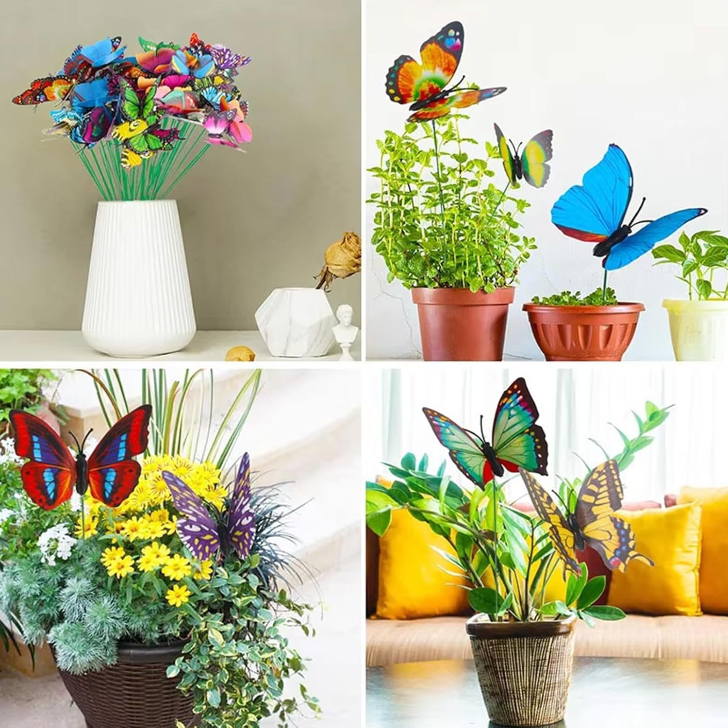 100Pcs Colorful Butterflies Stakes, PVC Waterproof Butterfly Garden Stakes Decorations for Indoor, Outdoor Yard, Patio Plant Pot, Christmas Garden Decor - Color 100 image number 3