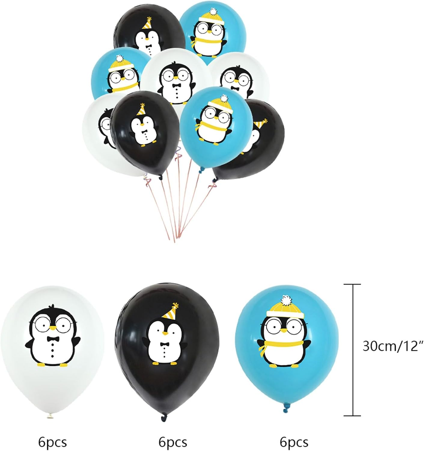 Penguin Birthday Party Supplies - Blue, Yellow, Pink - Cartoon Penguin Decorations - Includes Banner, Balloons, Cake Topper, Cupcake Toppers, Spirals, Background - 39 Count image number 6