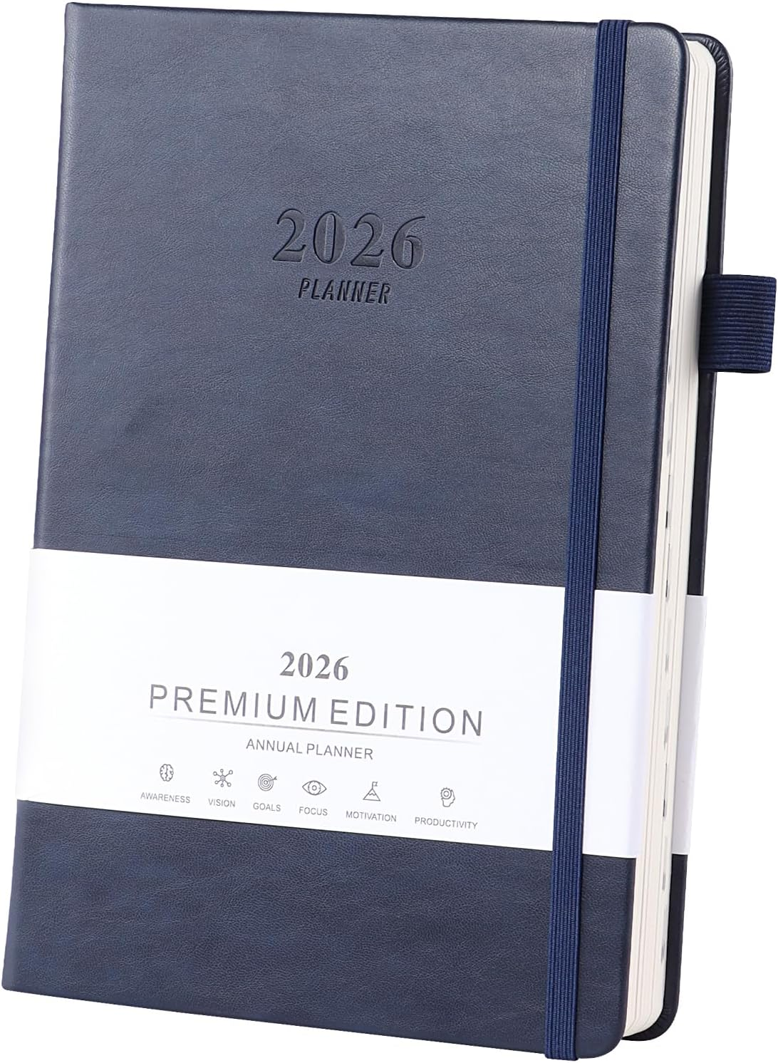 Ztowoto 2026 Academic Diary Page a Day A5, 5.7X8.5" Hardcover Daily Planner 2026 with Pen Holder,Elastic Bond,2026 Teacher Planner Week to View for School,Office and Home(Black)