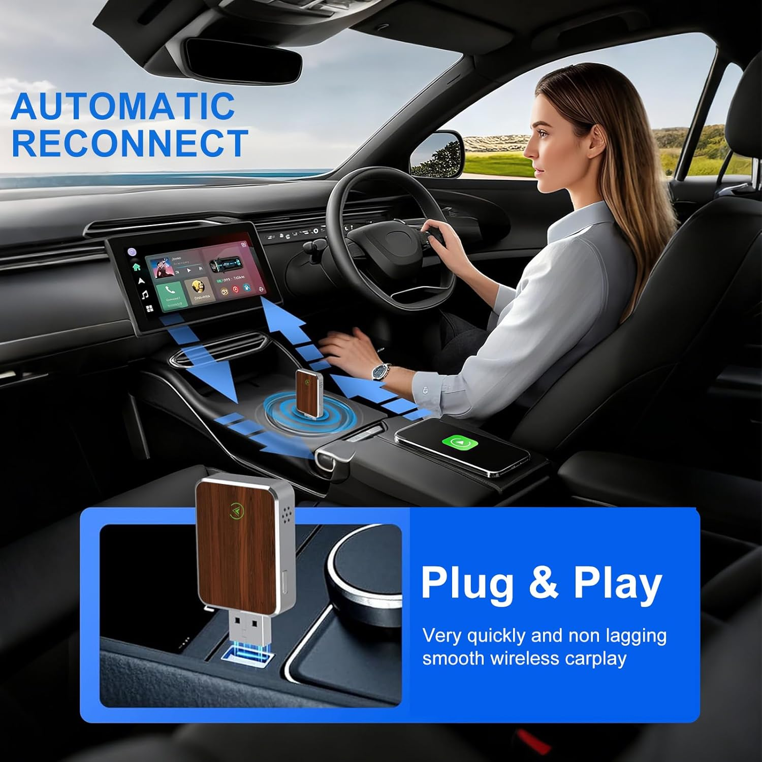 Wireless Carplay Adapter, 2 in 1 Carplay & Android Auto Adapter, Convert Wired to Wireless Car Play Dongle, with Extension Cord, Plug & Play, for Iphone Ios 12+ & Android 11+ image number 5