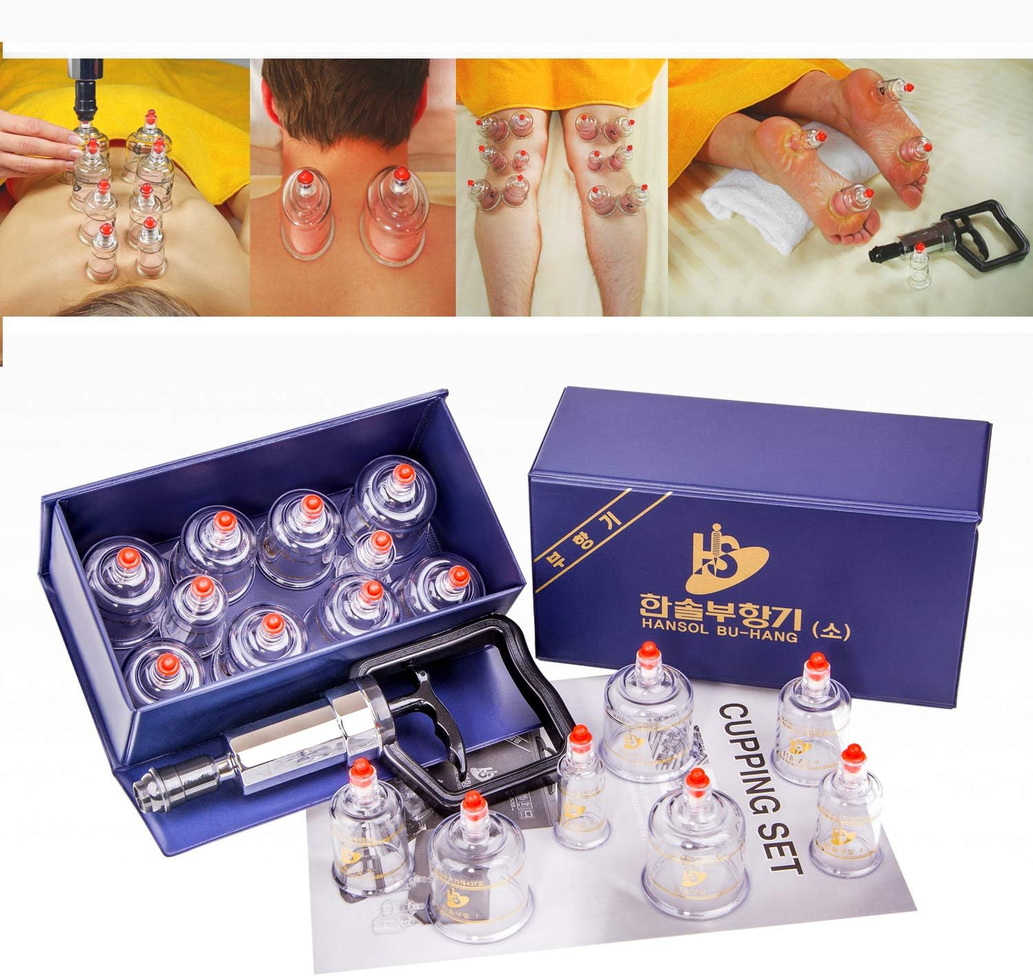 Hansol Professional Cupping Therapy Equipment Set 10 Cups with Pumping Handle (10 Cups/English Manual (Made in Korea)) image number 3