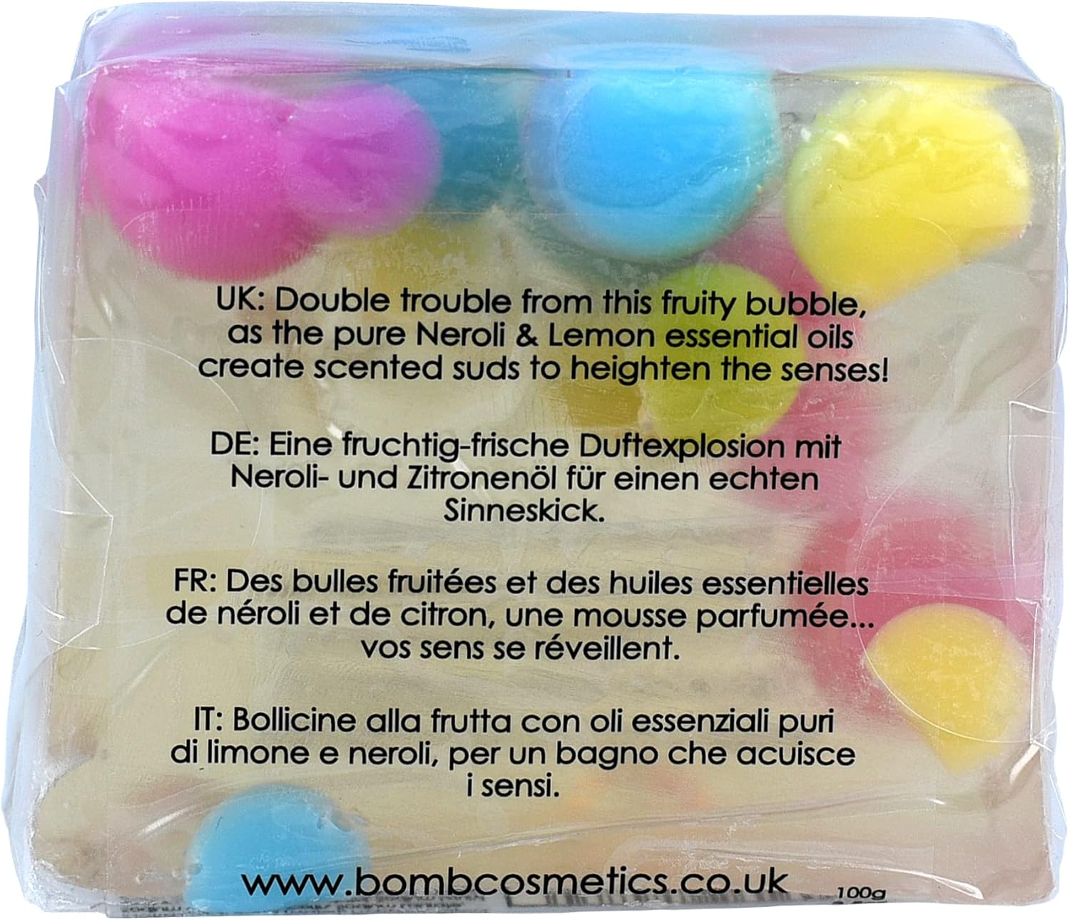 Bomb Cosmetics Soap Slice, Bubble up Fruity Scent, 100G, Uplifting and Refreshing, Enriched with Neroli and Lemon Essential Oils for Bath and Shower Use image number 1