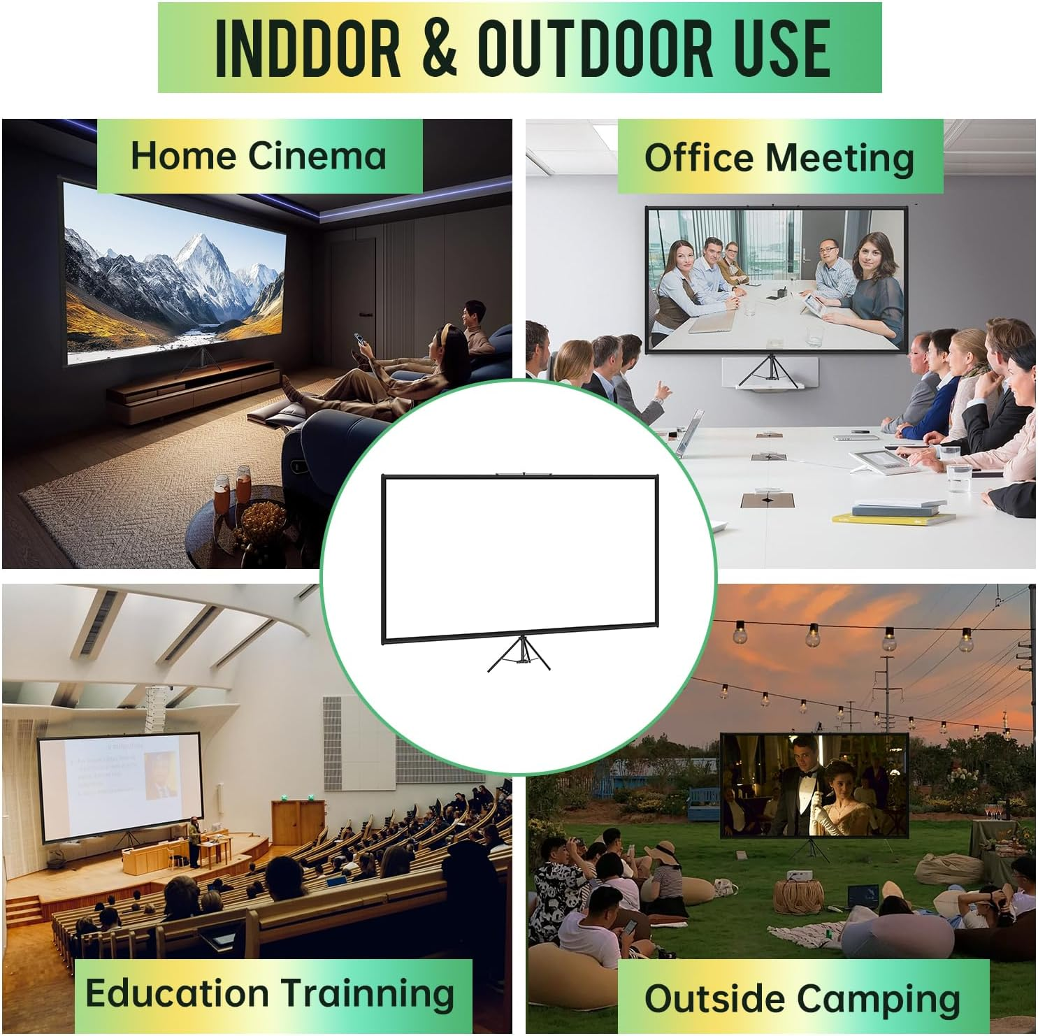 Tripod Projector Screen with Stand 16:9 4K HD Projection Screen Stand Wrinkle-Free Height Adjustable Portable Screen for Projector Indoor & Outdoor for Movie, Home Cinema, Gaming, Office (100 Inch) image number 4