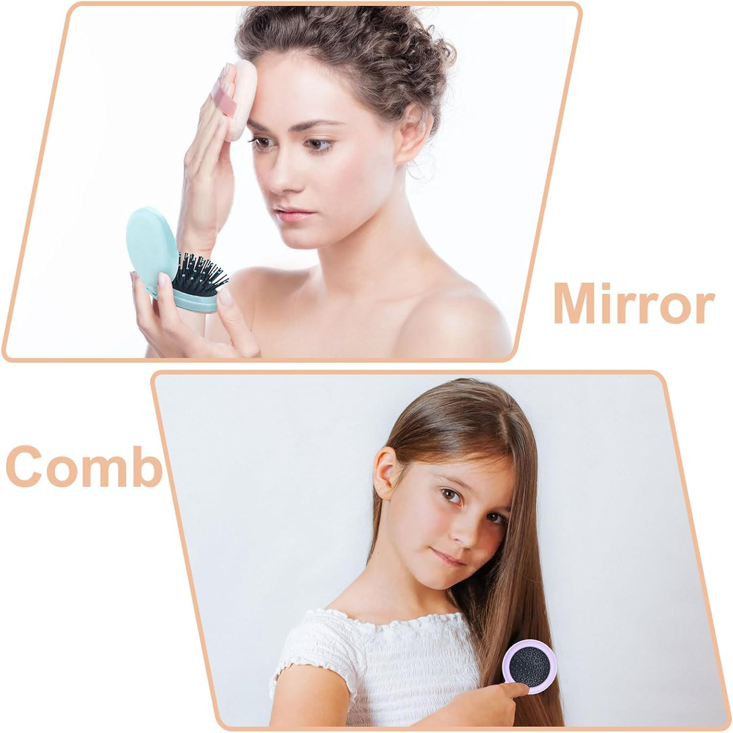 6 Colors Foldable Mirror Hairbrush, 2 in 1 Compact Pocket Mirror Comb in Bulk, with DIY Stickers, Travel Mini Hairbrush Makeup Mirror for Women Girls (6-PACK) image number 2