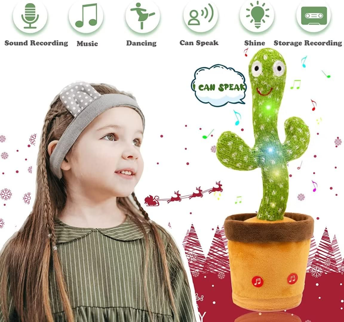 Tiktok Dancing Cactus Talking Toy,Sing/Wriggle/Recording Soft Plush Interactive Toy Figures Repeat What You Say and Sing/Electronic Mimicking Cactus Toy for Kids Baby/ 120 Popular Songs