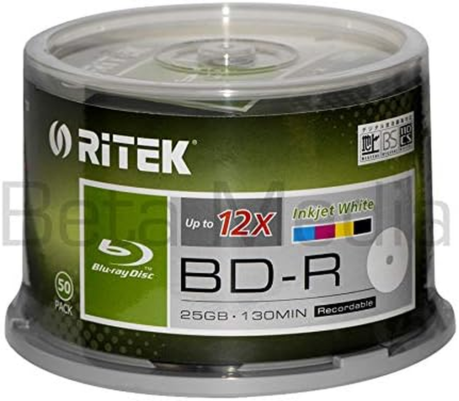 50 Ritek Blu Ray BD-R 12X 25GB 50 Disc Spindle image number 1
