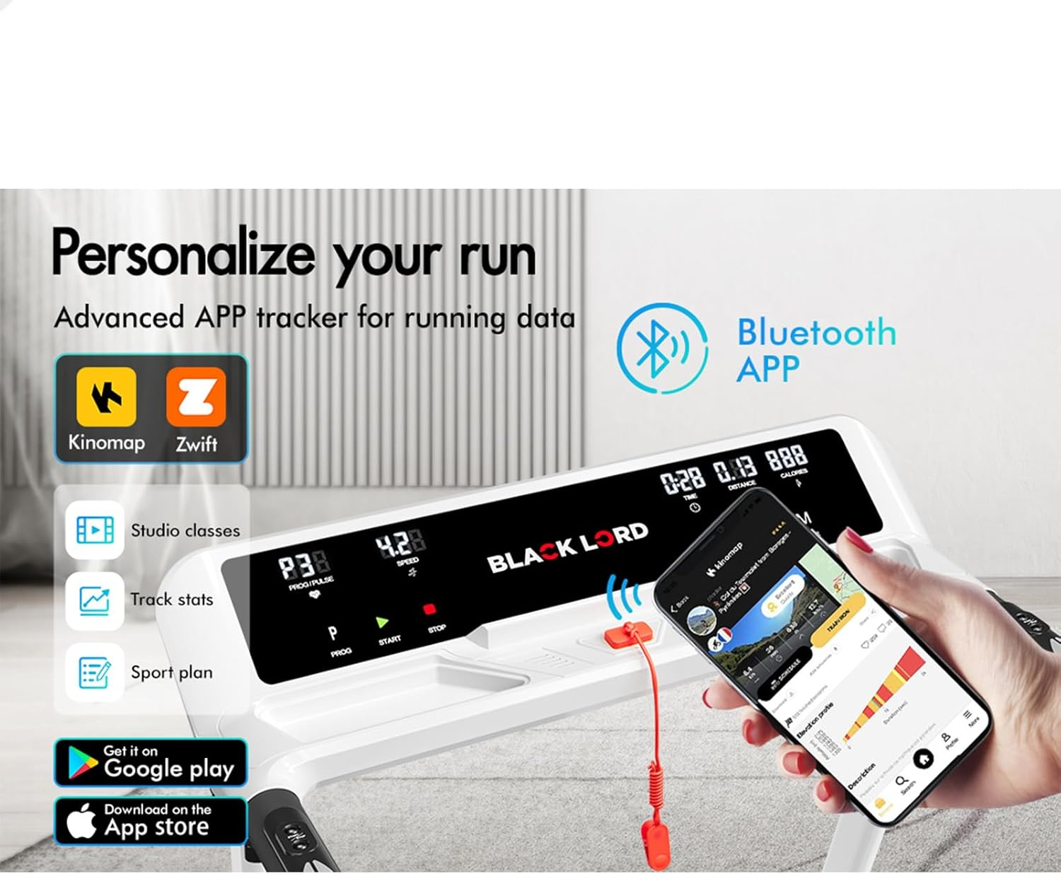 BLACK LORD 1.8-5.5HP Treadmill Series, Electric Running Machine Workout Exercise Fitness Equipment Walking Jogging Trainer - Epic Series Exp50 5.5Hp image number 6