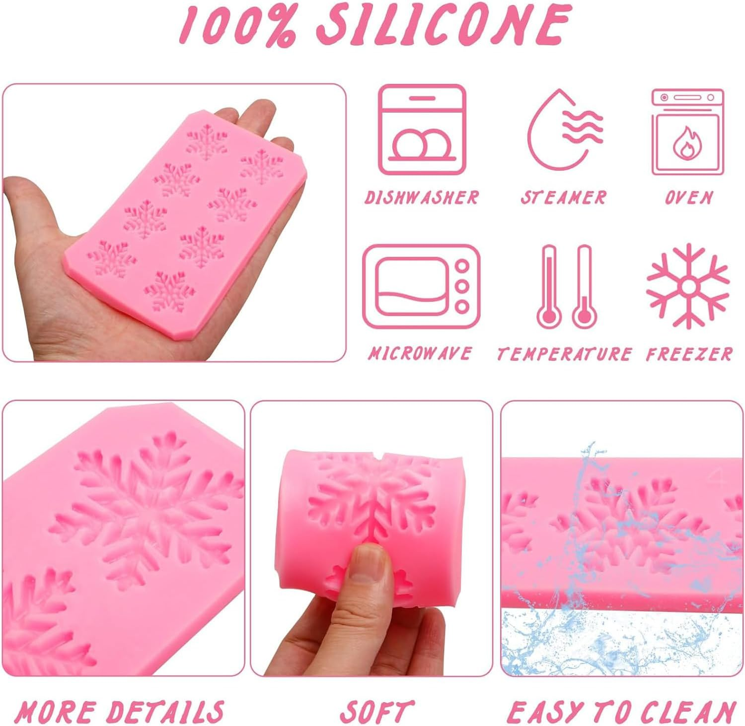 Yharnamite 5 Pcs Silicone Chocolate Moulds, Snowflake Silicone Mold, 3D Snowflake Cake Silicone Fondant Molds, for Home Kitchen Baking, Holiday Gifts, Wedding Parties, DIY and More image number 3