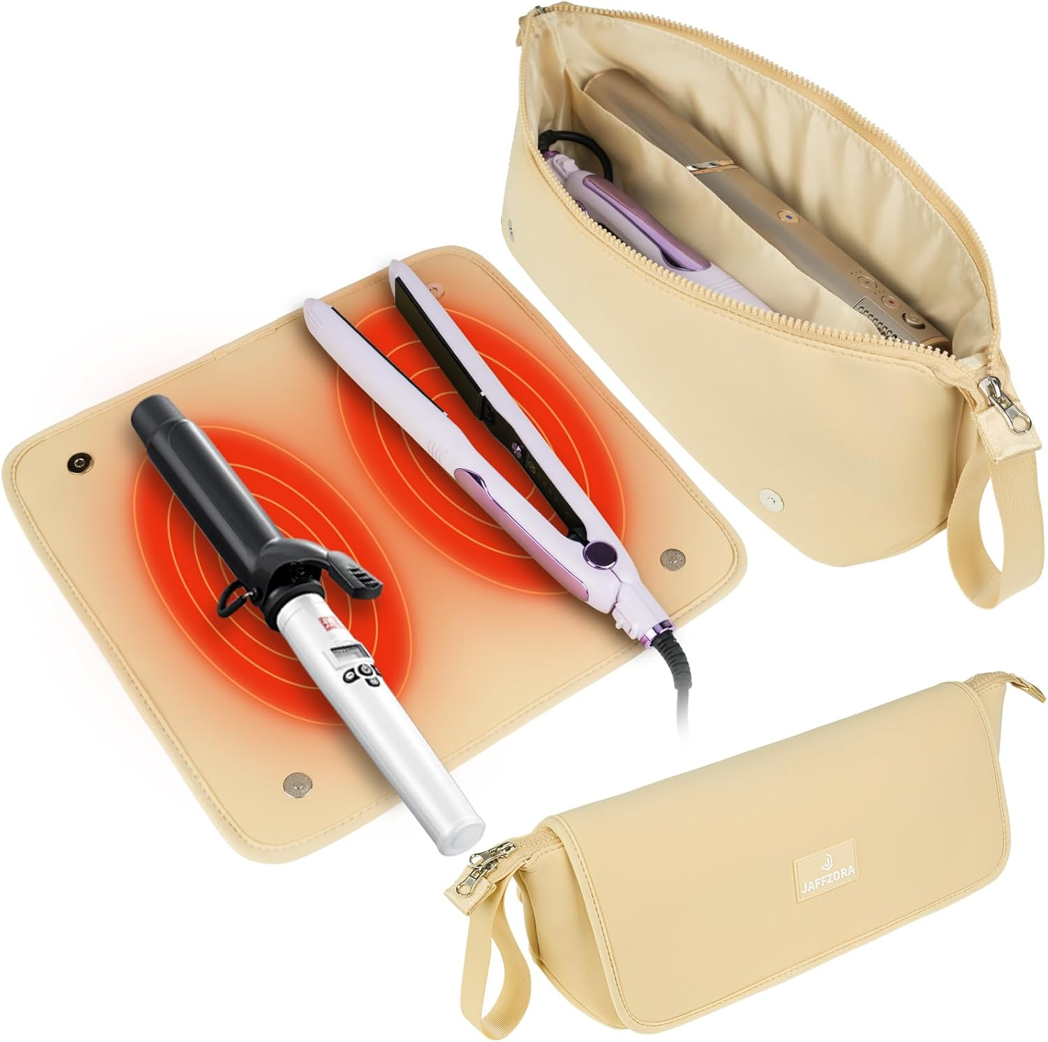 Hair Tools Travel Bag with Heat Resistant Mat and Lining, Portable 2 in 1 Hair Storage Bag for Curling Iron, Flat Irons, Straighteners and Haircare Accessories(Red)