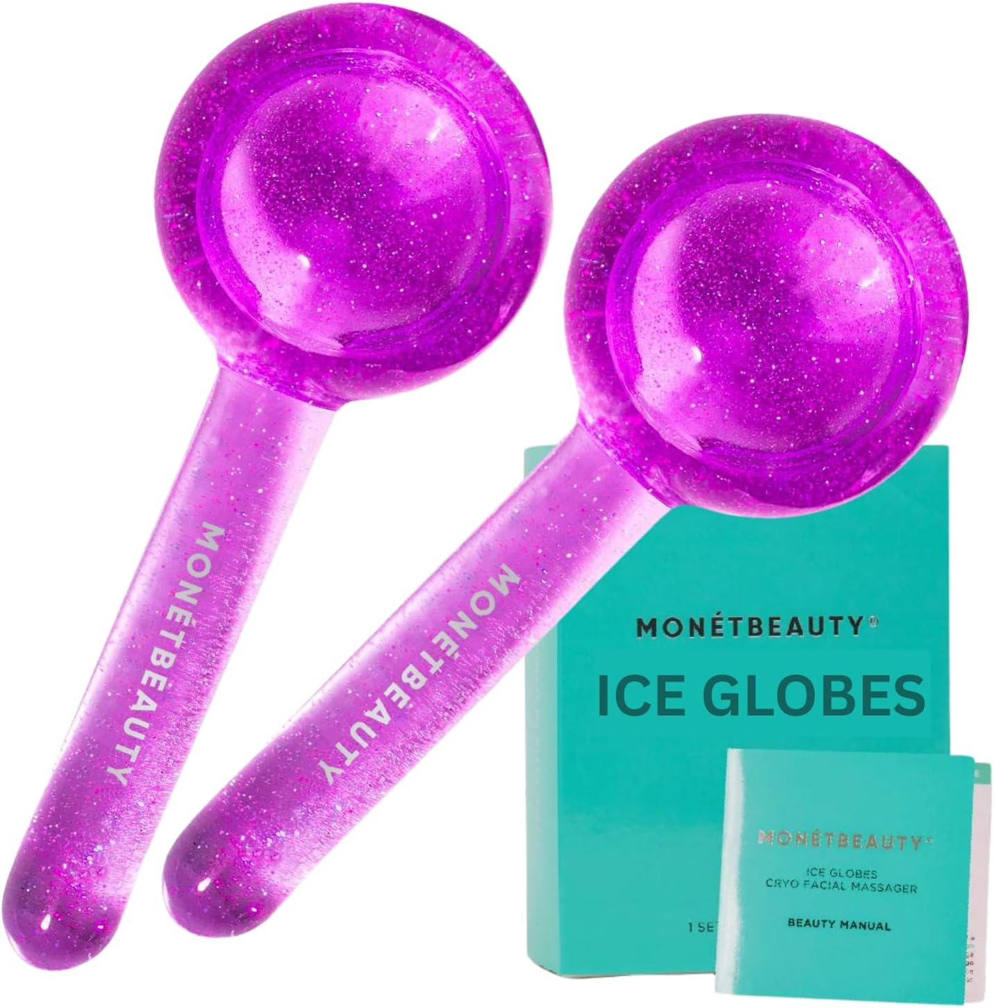 Mon&eacute;tbeauty Ice Globes for Facials, Freezer Safe and Highly Effective Facial Globes for Daily Beauty Routines, Tighten Skin, Reduce Puffiness and Headaches and Enhance Circulation (Purple)