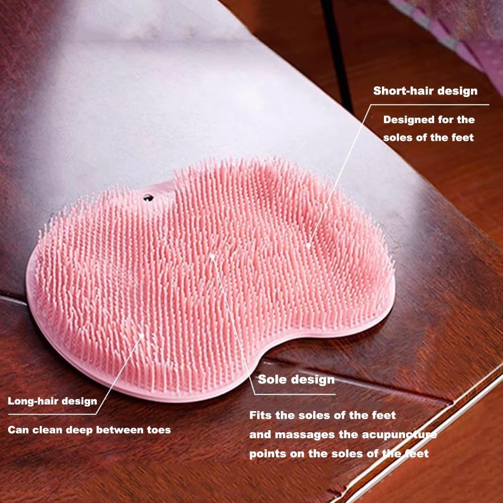 2 Pack Silicone Shower Foot Scrubber Mat, Silicone Foot Scrubber for Shower with Non-Slip Suction Cups, Wall Mounted Slip Suction Cups for Foot Back Cleaning (Blue+Pink) - Grey+Pink image number 2