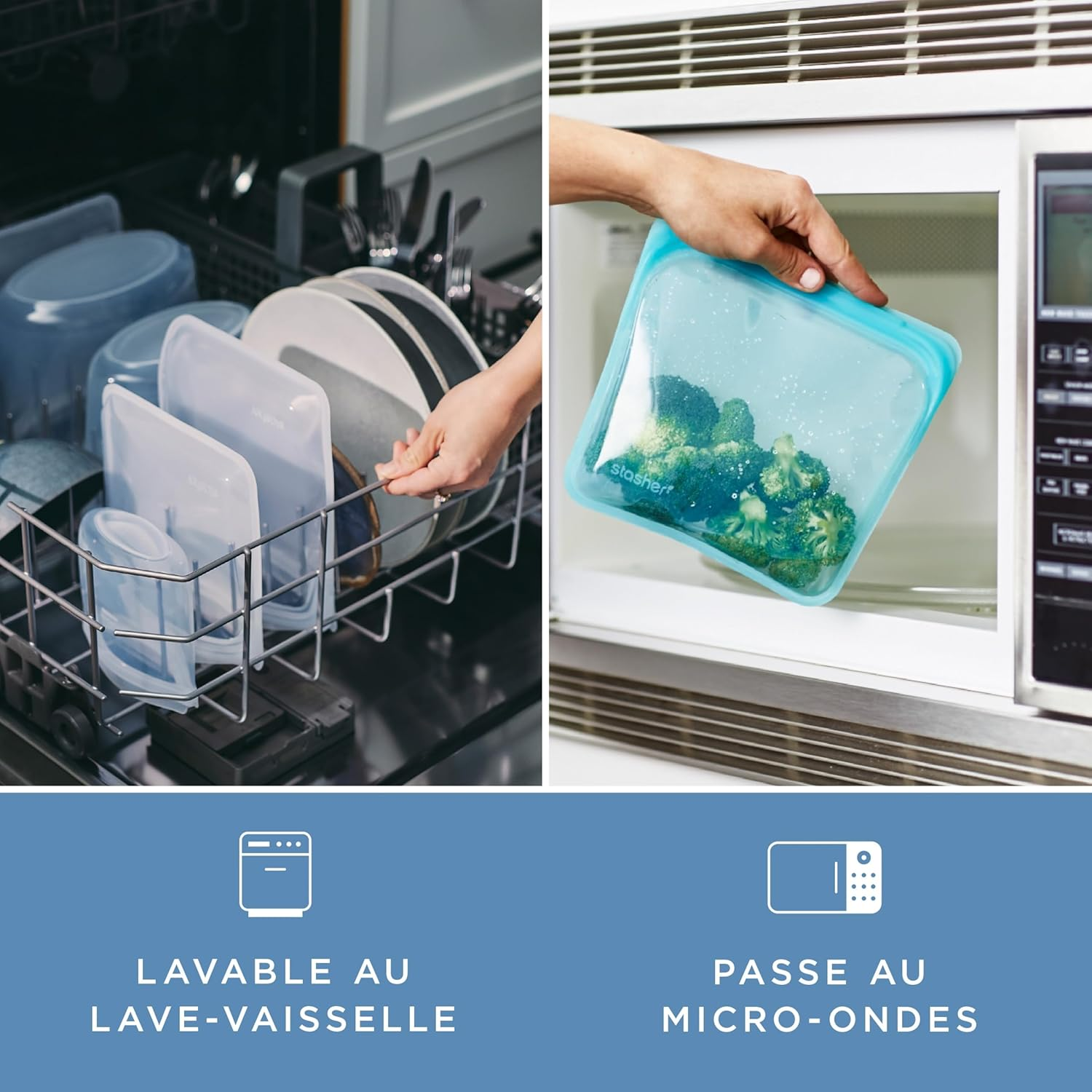 STASHER Reusable Silicone Pocket Set Snack Bag 22Ml | 100% Plastic-Free | Airtight Seal | Microwave, Dishwasher, Fridge, Freezer & Oven Safe | Pure Platinum Silicone | Non-Toxic - Clear & Aqua image number 1