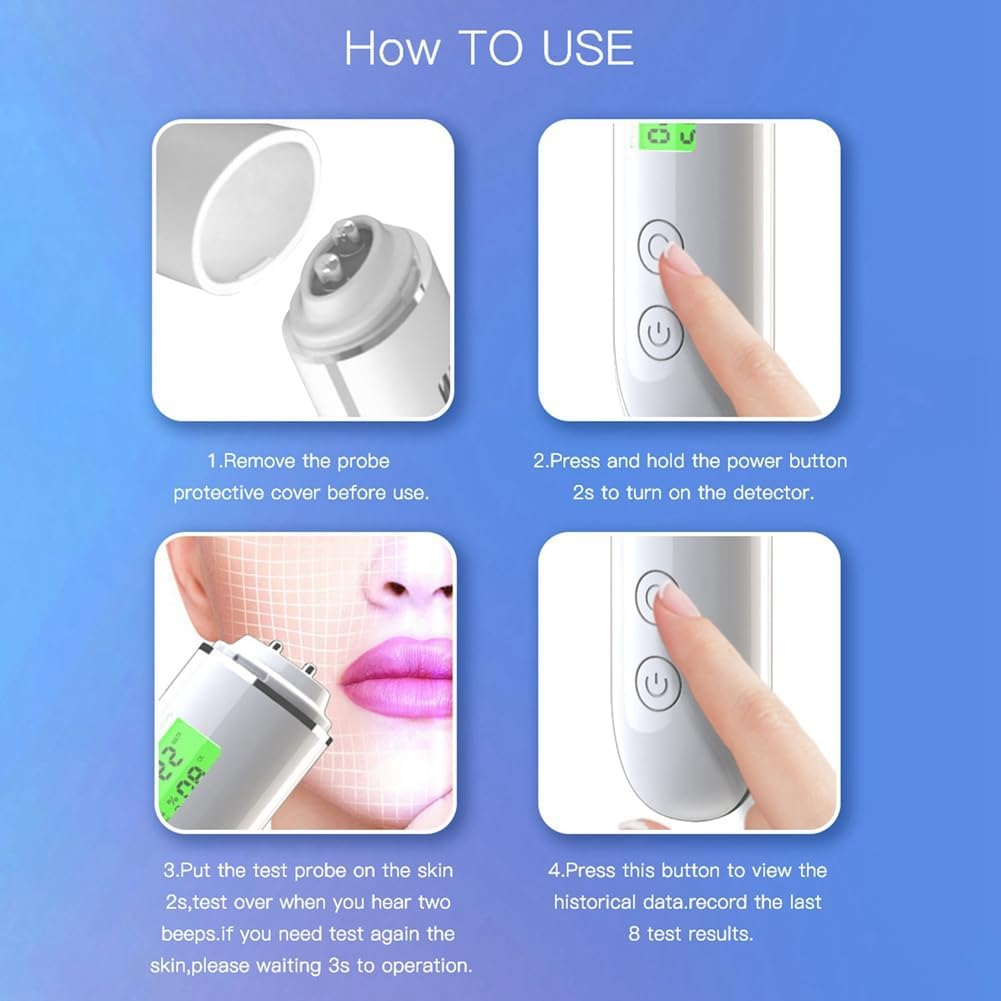 Hmskoss Skin Moisture Tester Smart Water and Oil Tester Fluorescent Agent Detector LCD Display Skin Moisture Meter image number 2