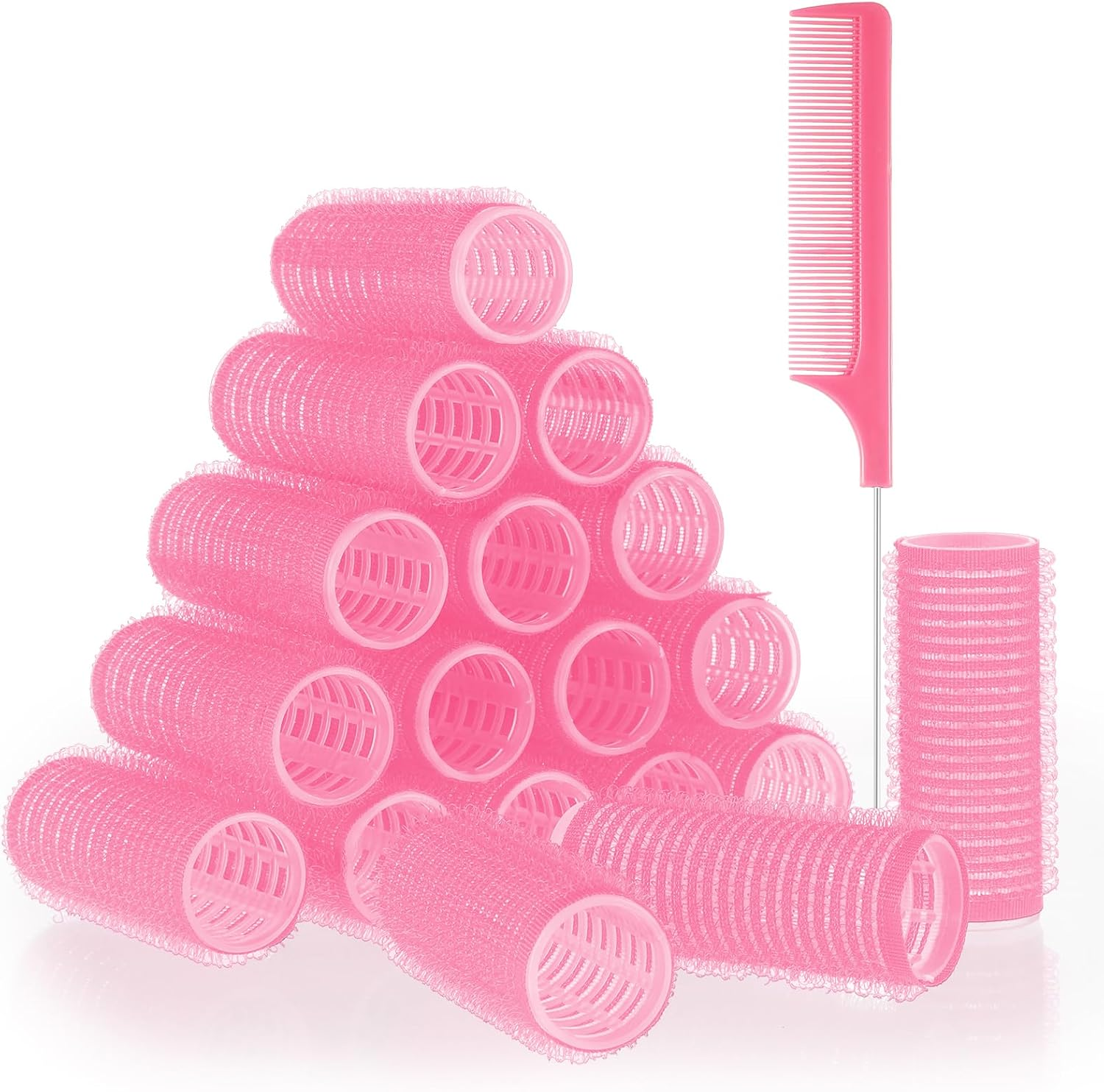 Sibba Pack of 18 Curlers Curls with 1 Comb, Adhesive Rollers, Self-Adhesive Hair Rollers, Curlers without Heat, Curlers, Velcro Rollers, Small Hair Rollers for Long, Medium, Short Hair (Pink, 20 Mm) image number 3