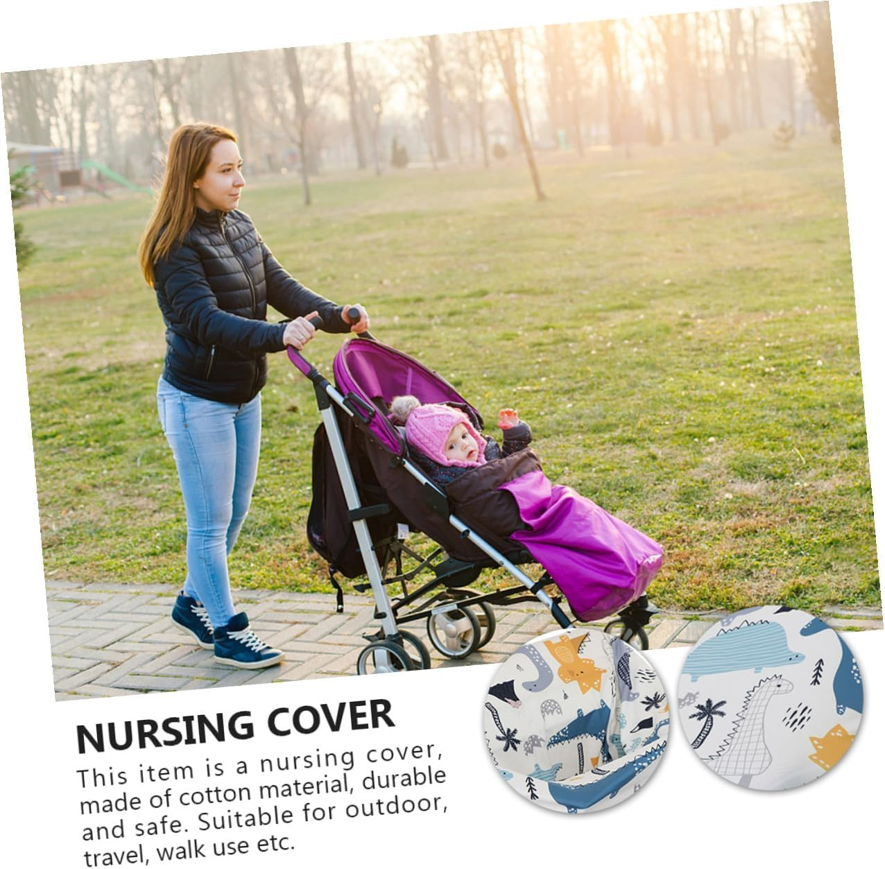 Hohopeti Multifunctional Cotton Nursing Cover Stroller Breastfeeding Cloak Breathable Skin-Friendly Chair Windproof Shield for Newborns and Mothers image number 3