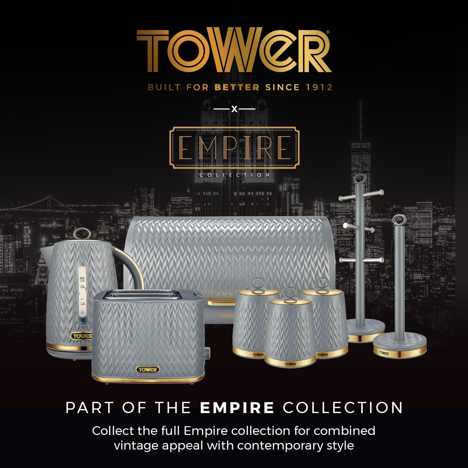 Tower T10052GRY Empire 1.7 Litre Kettle with Rapid Boil, Removable Filter, 3000W, Grey with Brass Accents image number 3