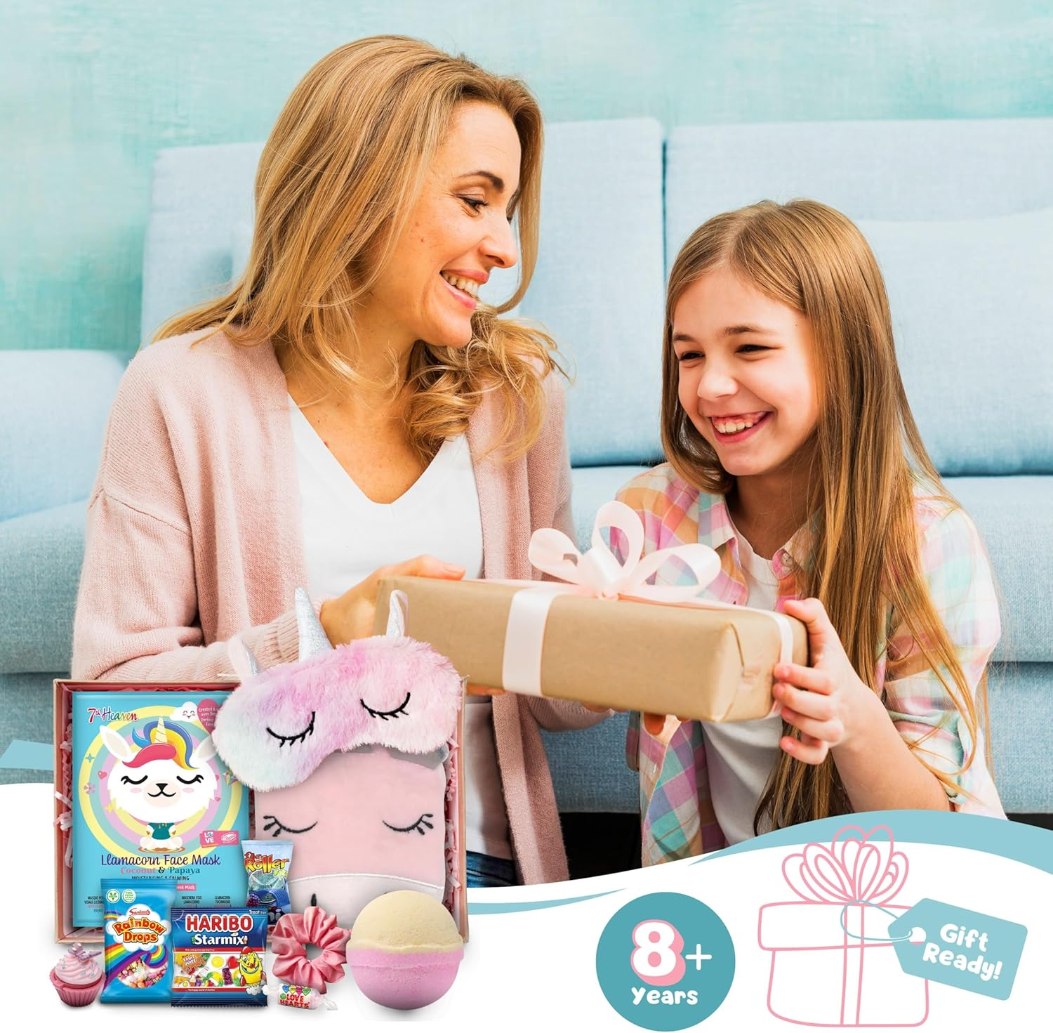 Kids Pamper Sets for Girls - Unicorn Eye Sleep Mask, 7Th Heaven Kids Face Mask, Kids Lip Balm, Bath Bomb, Unicorn Bath Sponge and Satin Scrunchie image number 2