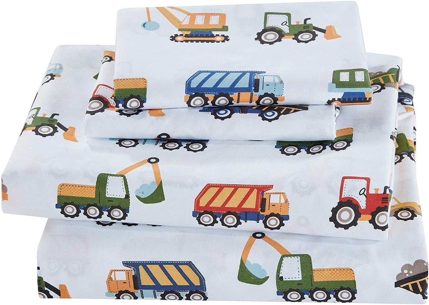 Fancy Linen 3Pc Toddler Bed Comforter Set under Construction Zone Trucks Tractors Light Blue Red Yellow Dark Blue image number 2