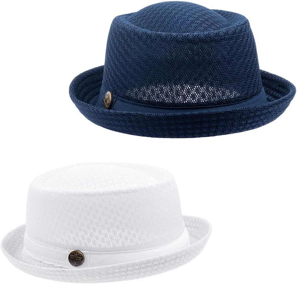 2/6 Pcs Women Ladies Mesh Pork Pie Straw Hat Summer 1920S Costume Party Cap Fedora Dad Bowler Flat Top Men