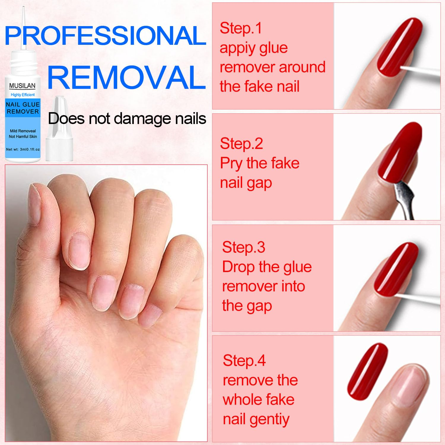 Nail Glue,2-1 Semi Solid Nail Glue No Need for UV Lamp with Quickly Nail Glue Remover Kit,Super Strong Nail Glue for Acrylic Nails Professional Nail Tip Glue for Press on Nails Glue Gel Kit image number 2