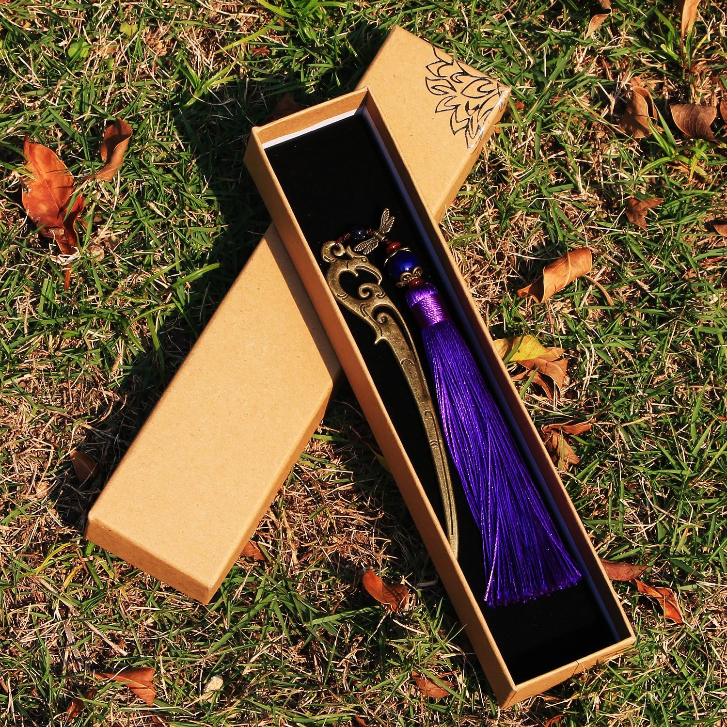 Chinese Metal Bookmarks with Tassel, Vintage Bookmark Unique Classical Ancient Chinese Hairpin Bookmark with Handmade Silky Tassel for Book Lovers Unique Gift image number 3